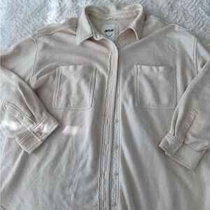 Aerie Women’s M Lumberjane Cream Waffle Knit Long Sleeve Button-Up Shirt E32